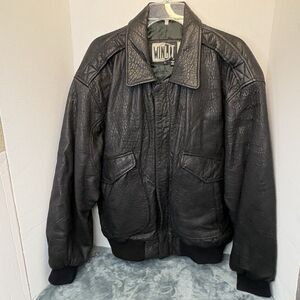 Vintage WinLit Men’s Black Leather Bomber Jacket 80s 90s